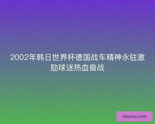 2002年韩日世界杯德国战车精神永驻激励球迷热血奋战