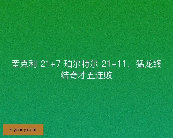 奎克利 21+7 珀尔特尔 21+11，猛龙终结奇才五连败